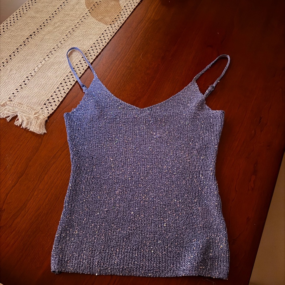 Blue Knit Sequin Top
